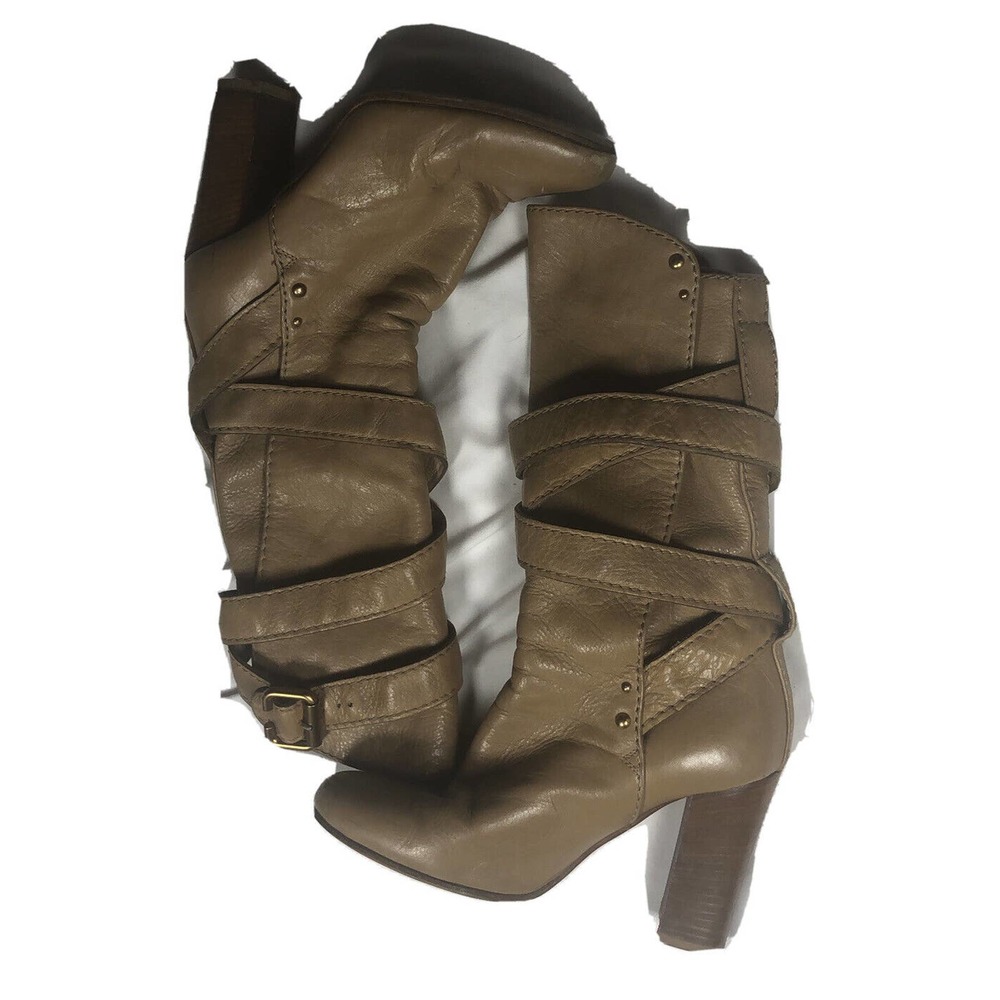 CHLOE Mid-Calf Leather Paddington Prince Strap Buckle Tan Boots Size 36.5 US 5.5